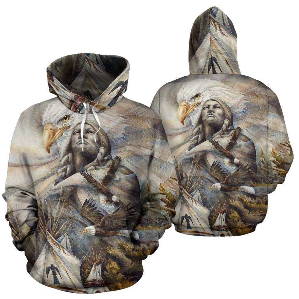 Native American Eagle Over Print Hoodie BT08