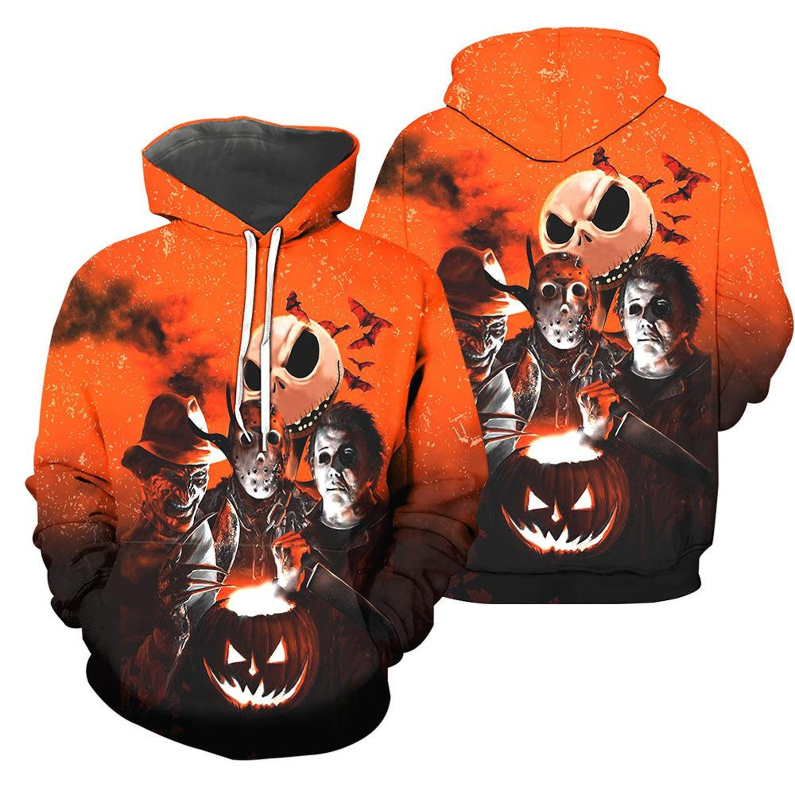 Jack Skellington Halloween Horror Movie Friends 3D All Over Printed Hoodie, Zip- Up Hoodie