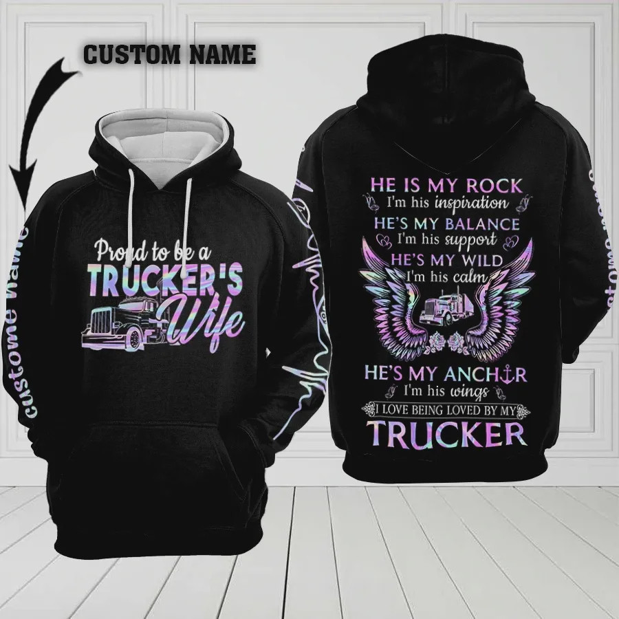 Personalized Proud To Be A Trucker's Wife Custom Name 3D All Over Print Hoodie, Zip-up Hoodie