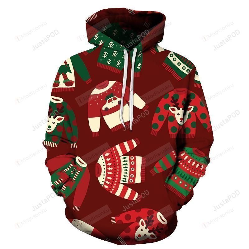 Brown Christmas 3D All Over Print Hoodie, Zip-up Hoodie