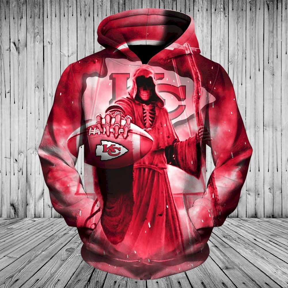 Kansas City Chiefs Pullover Hoodie 3D Death Skull Hoodies Custom