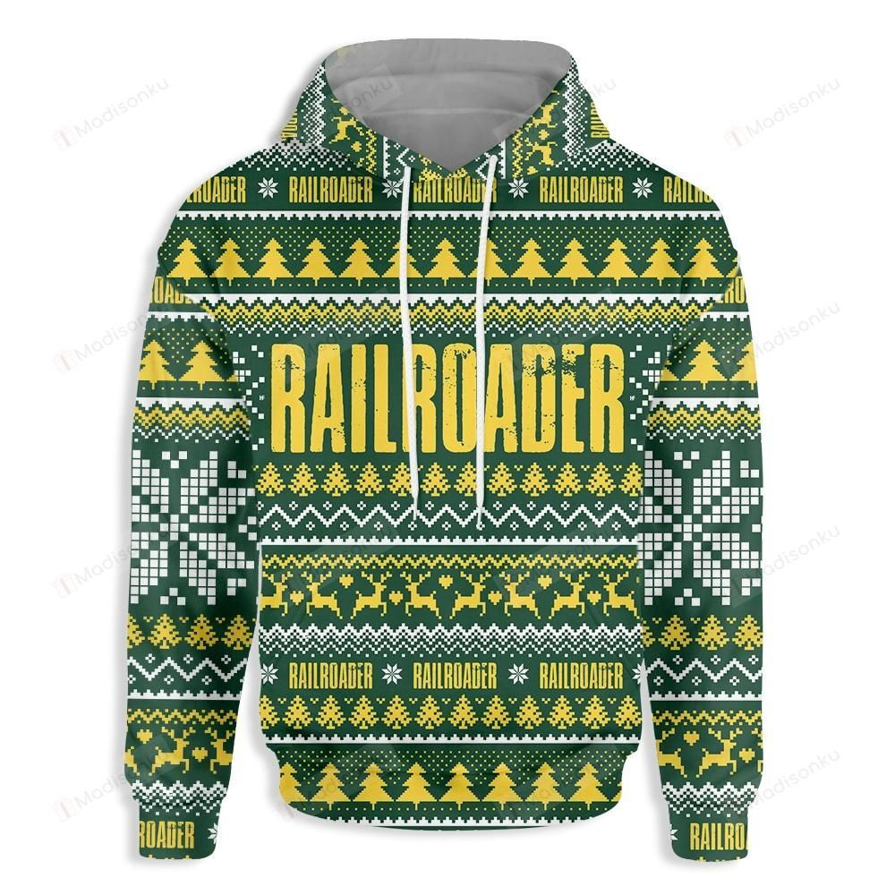 Railroader Happy Christmas For Unisex 3D All Over Print Hoodie, Zip-up Hoodie