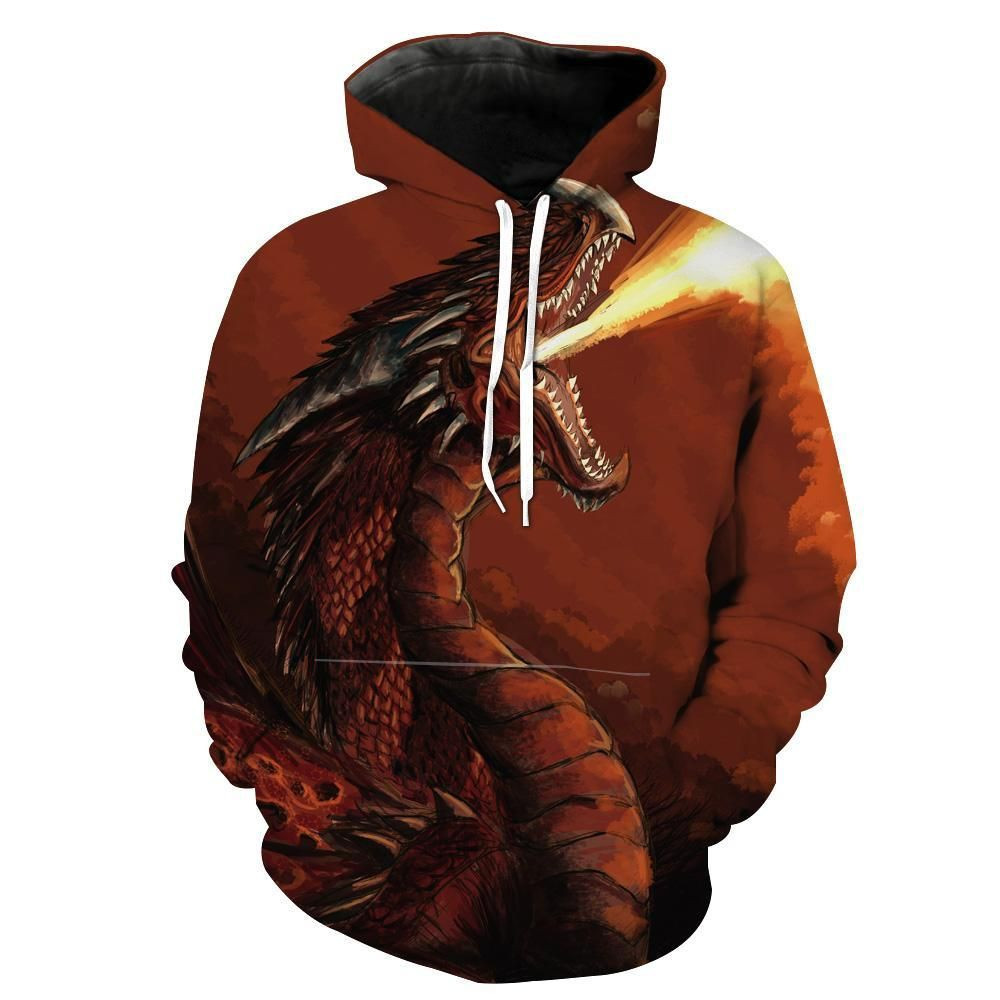 Red Fire Dragon Fantasy Hoodie 3D Size S to 5XL