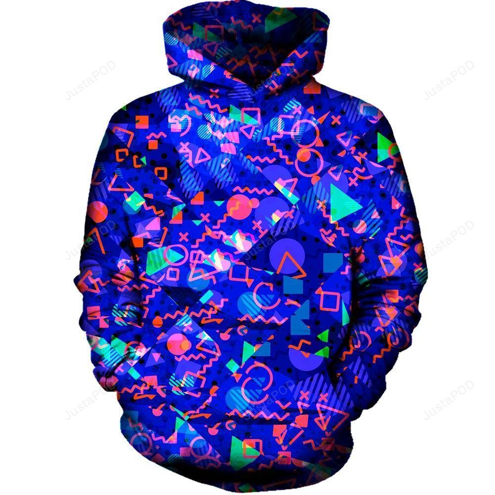 Blue Shapes 3D All Over Printed Hoodie, Zip- Up Hoodie