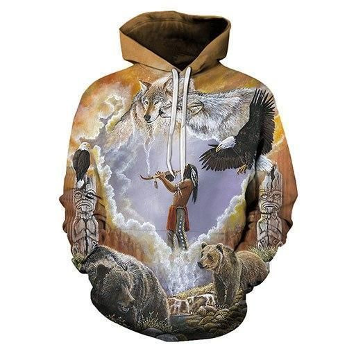 Calling The Totems Native American Art Pullover Unisex Hoodie BT03