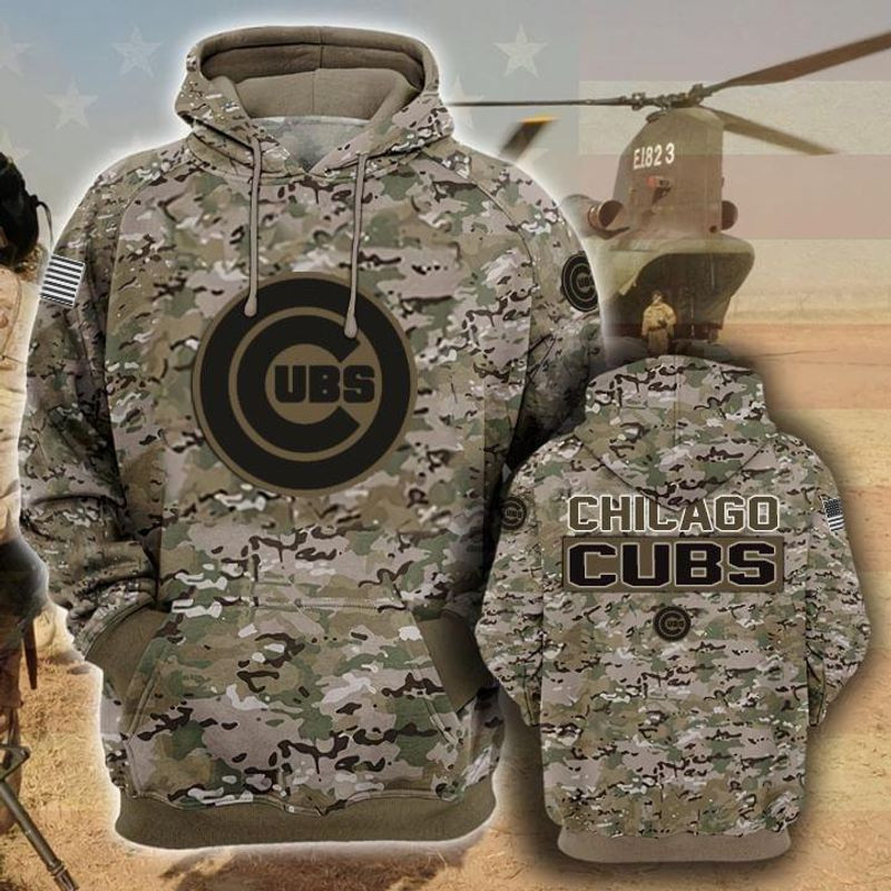 Chicago Cubs Camouflage Veteran 3d Cotton T-Shirt Hoodie