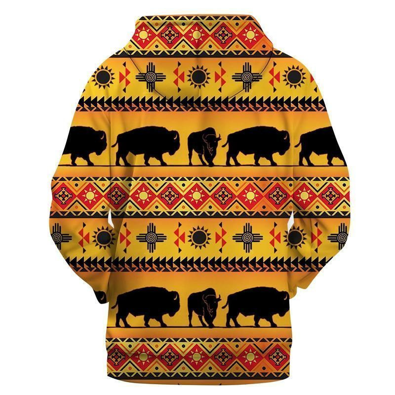 Running Yellow Bison Native American Hoodie BT12