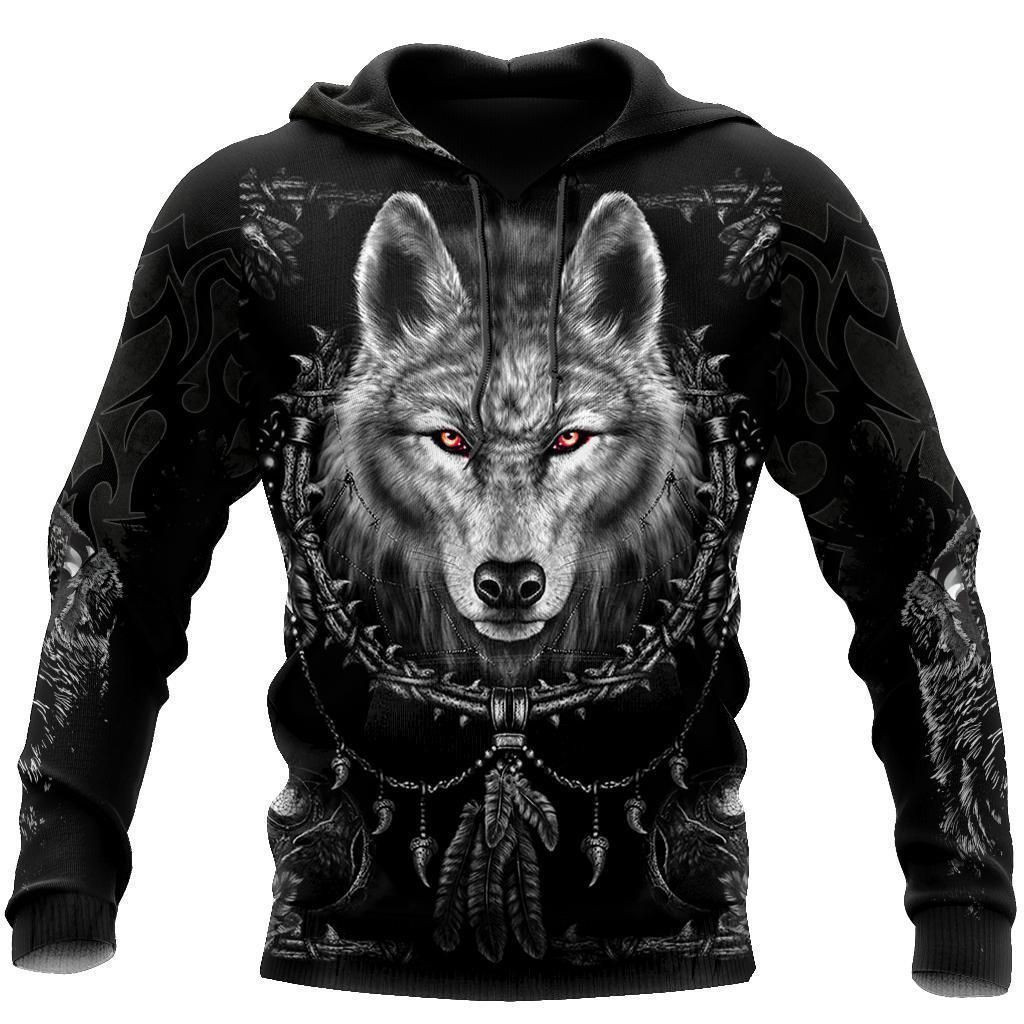 Native American Black Wolf Pullover Unisex Hoodie BT01