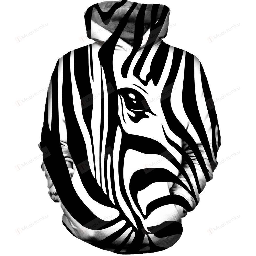 Zebra Stripes 3D All Over Printed Hoodie, Zip- Up Hoodie