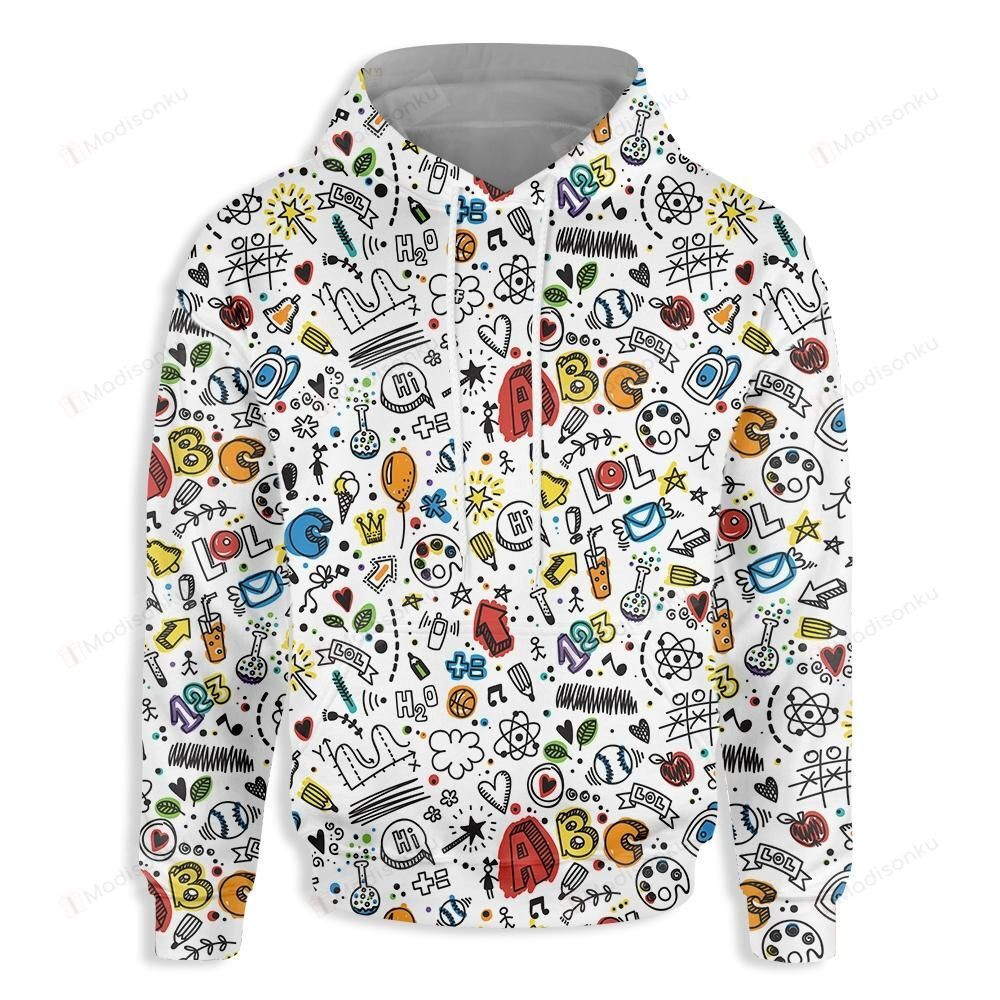 Teacher's Tools Seamless Pattern For Unisex 3D All Over Print Hoodie, Zip-up Hoodie