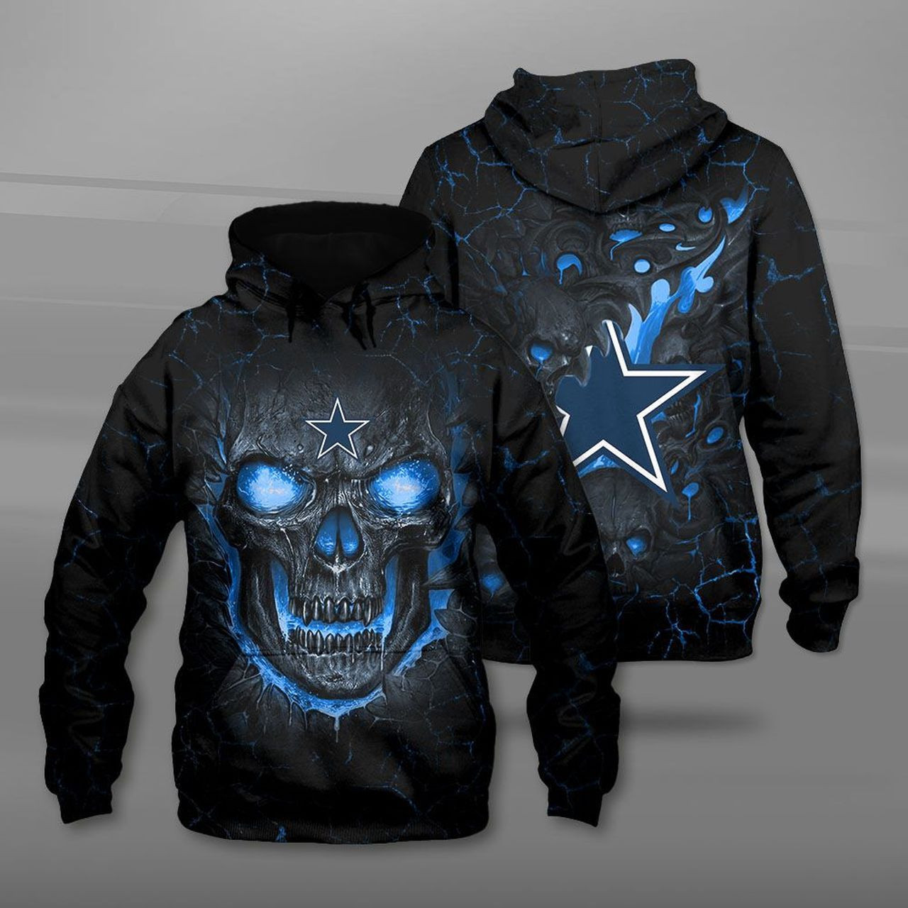 Dallas Cowboys Hello Darkness My Old Friend Skull 3D All Over Print Hoodie, Zip-up Hoodie