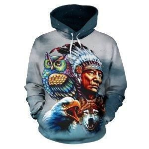 Animals And Native American Pullover Unisex Hoodie BT01