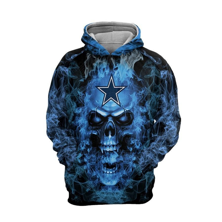 Dallas Cowboys Blue Smoking Skull 3D Hoodie For Men For Women All Over Printed Hoodie