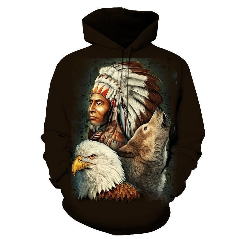 Chief Eagle Wolf Native American Hoodie BT09