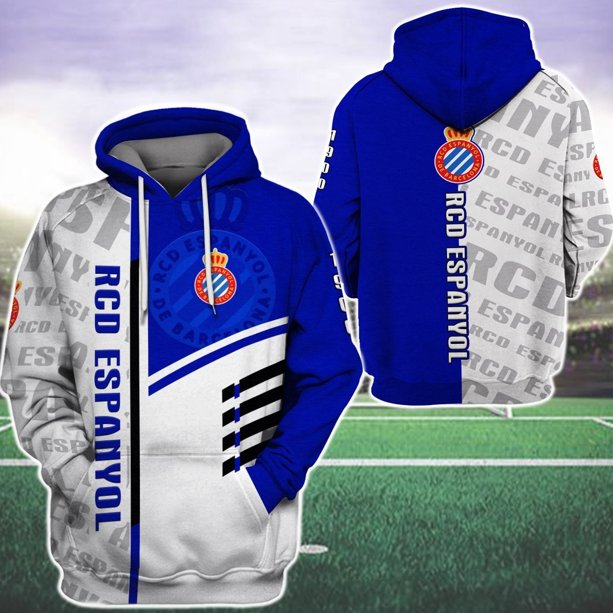 RCD Espanyol 3D All Over Print Hoodie, Zip- Up Hoodie