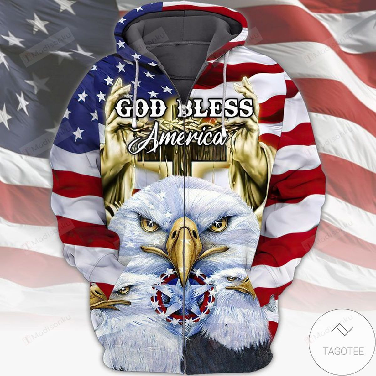 Hot Deal God Bless America Eagle 3D All Over Print Hoodie, Zip-up Hoodie