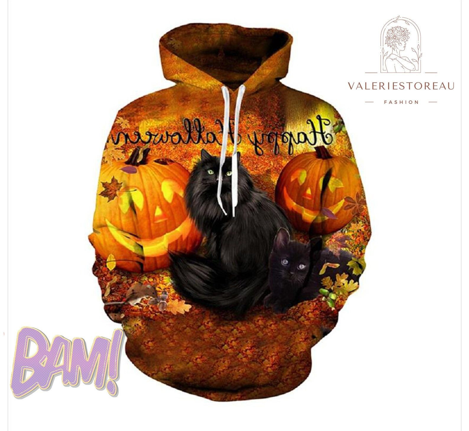 All Over Print Black Cat Halloween Unisex Hoodie 3D All Over Printed Hoodie, Zip- Up Hoodie