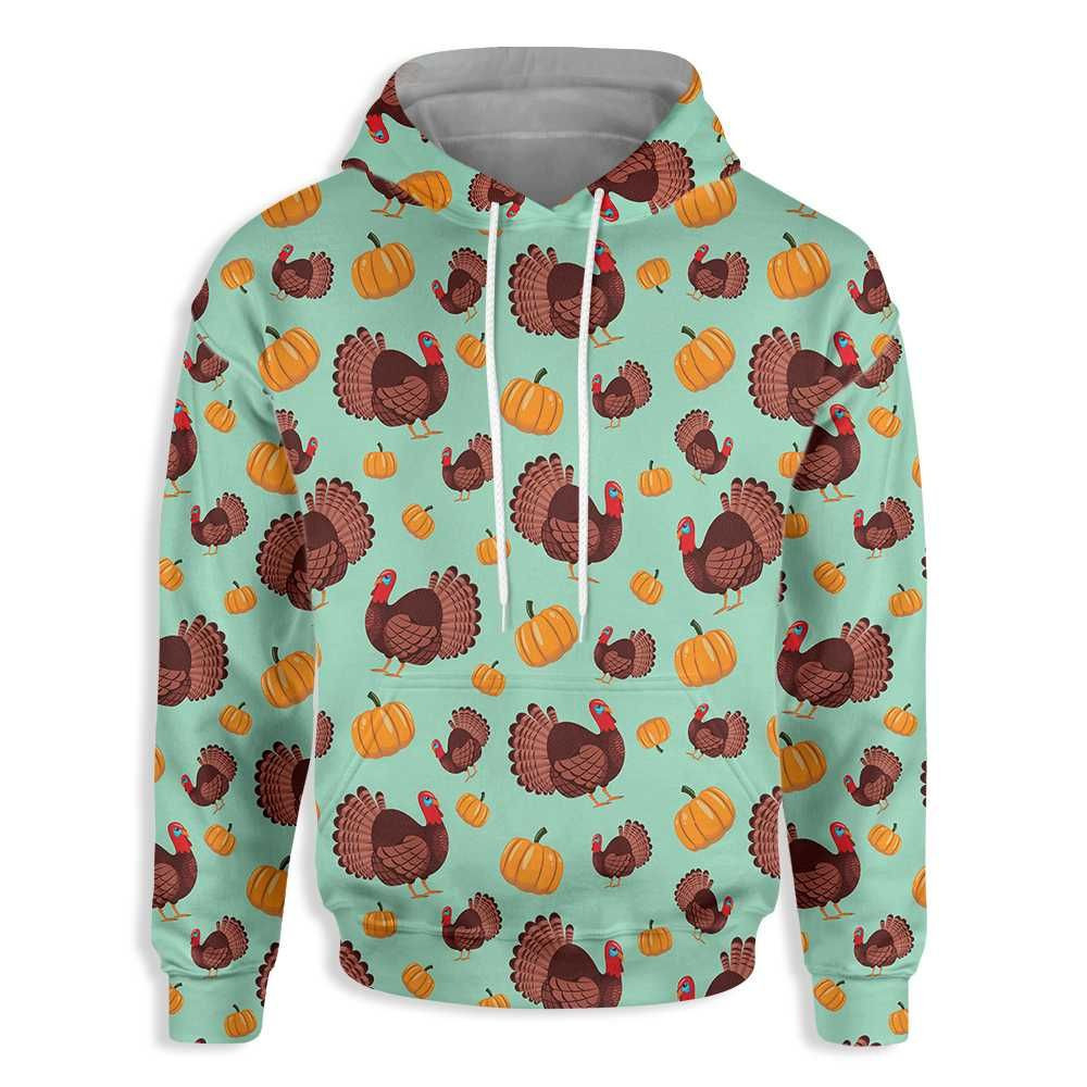 Turkey And Pumpkin For Thanksgiving 3D All Over Print Hoodie, Zip-up Hoodie