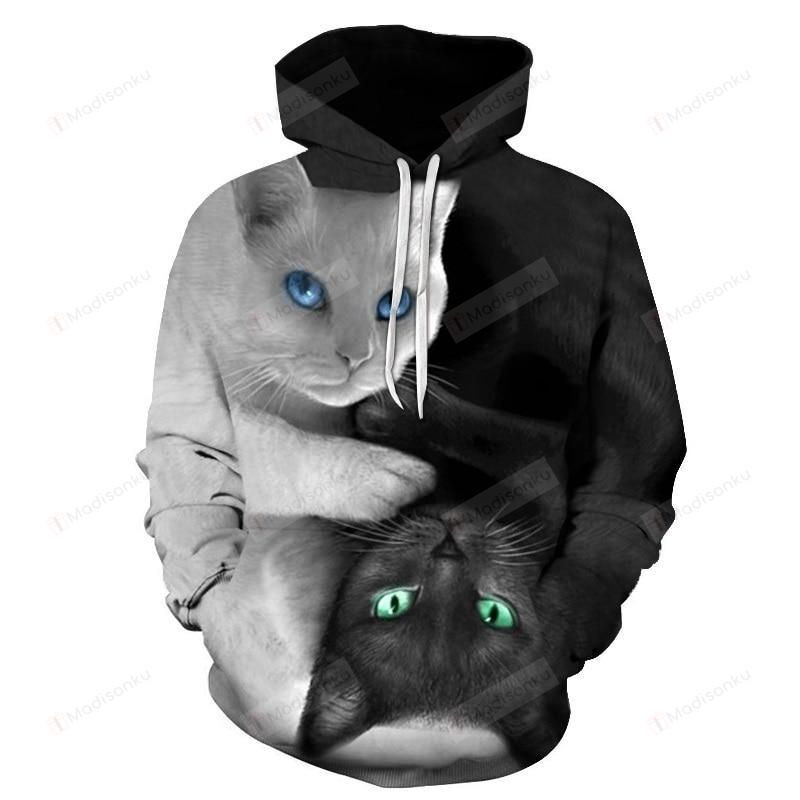 Black White Cats  3D All Over Print Hoodie, Zip-up Hoodie