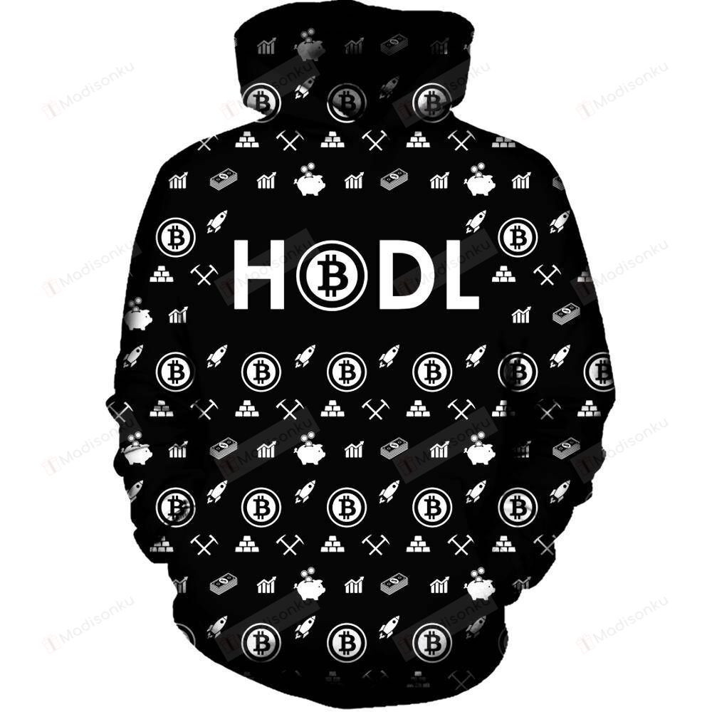 Bitcoin HODL Black 3D All Over Printed Hoodie, Zip- Up Hoodie