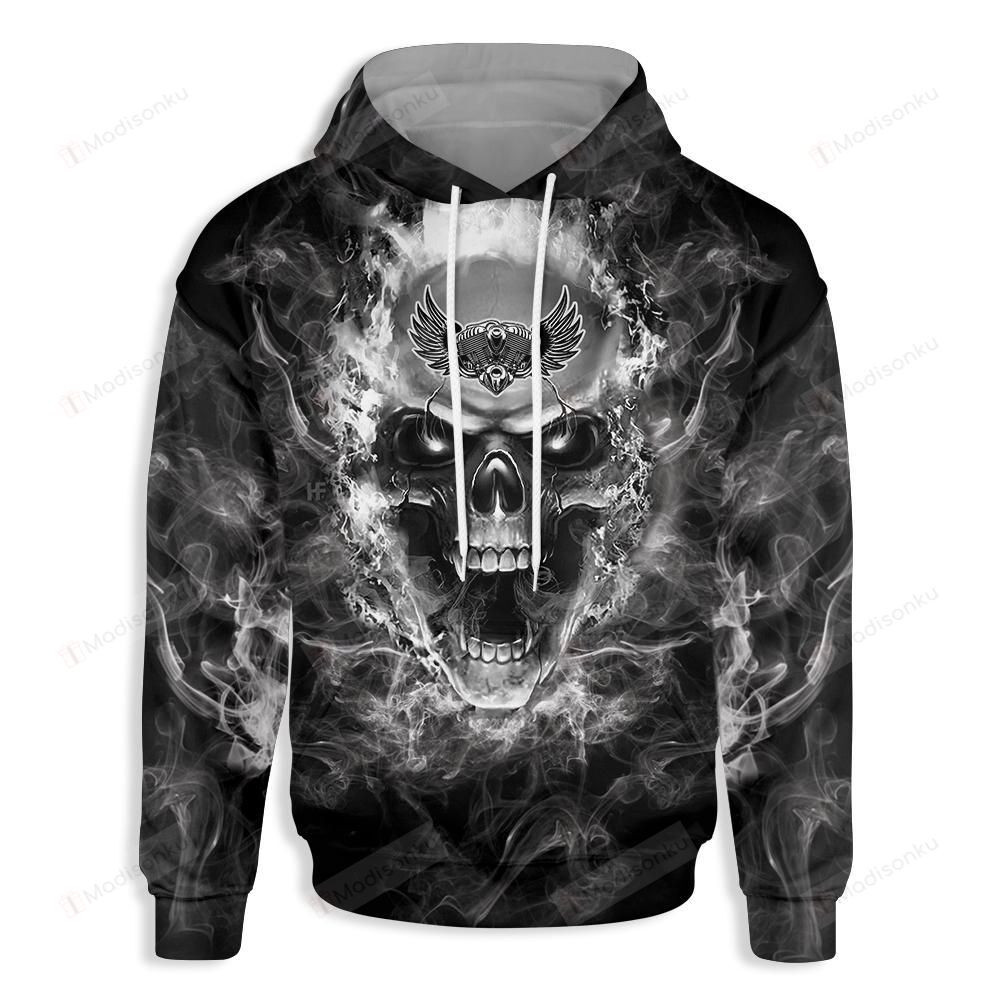 Motorcycle Smoke Skull  3D All Over Print Hoodie, Zip-up Hoodie