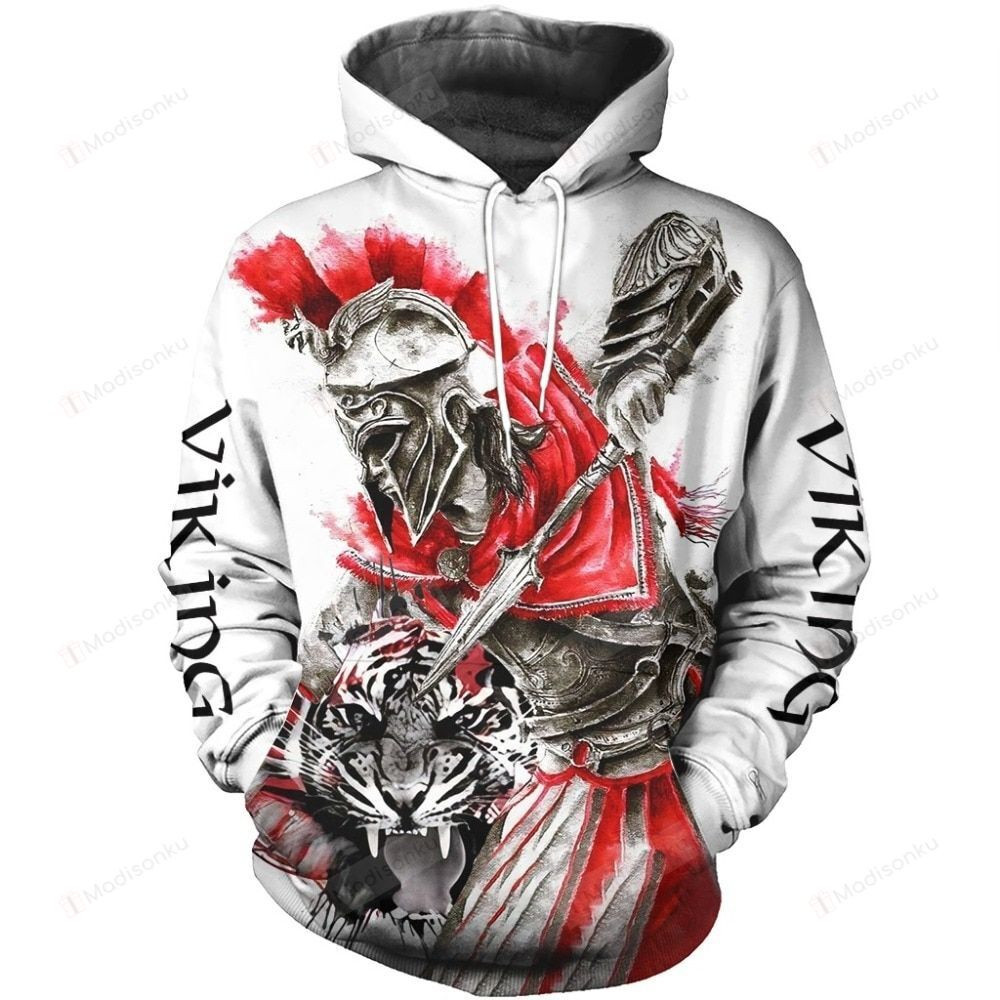 Viking Warrior And Tiger 3D All Over Print Hoodie, Zip-up Hoodie