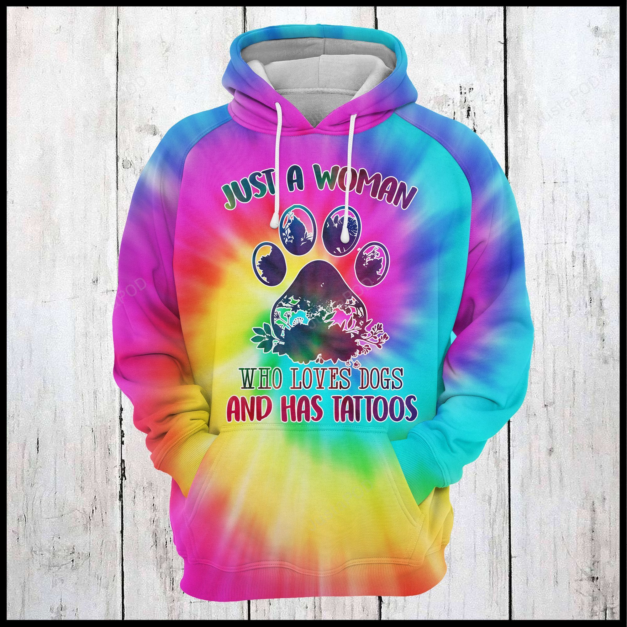 Dog Tattoo Tie Dye 3d All Over Print Hoodie, Zip-Up Hoodie