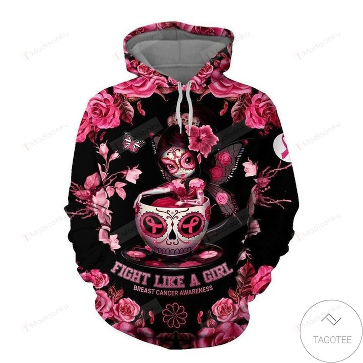 Present Breast Cancer Awareness Fight Like A Girl 3D All Over Print Hoodie, Zip-up Hoodie