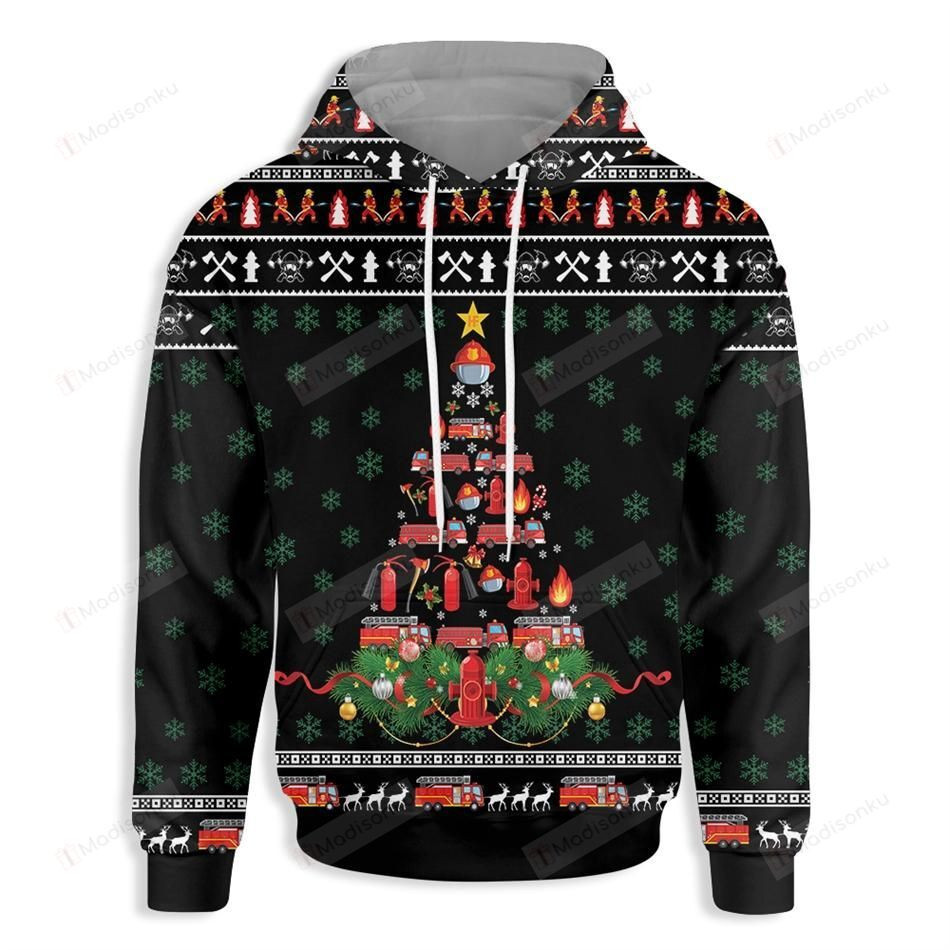 Fire Truck Firefighter Christmas  3D All Over Print Hoodie, Zip-up Hoodie