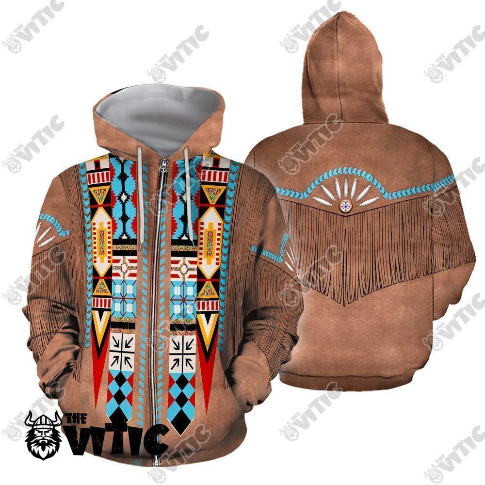 Brown Native American Pattern Hoodie 3828