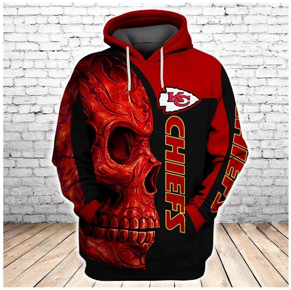 NFL Kansas City Chiefs Red Tribal Skull Men And Women 3D Full Printing Hoodie Zip Hoodie Kansas City Chiefs 3D Full Printing Shirt