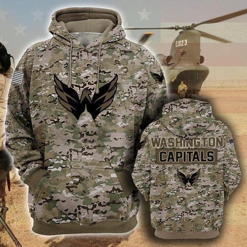 Washington Capitals Camouflage Veteran 3D All Over Printed Hoodie, Zip- Up Hoodie