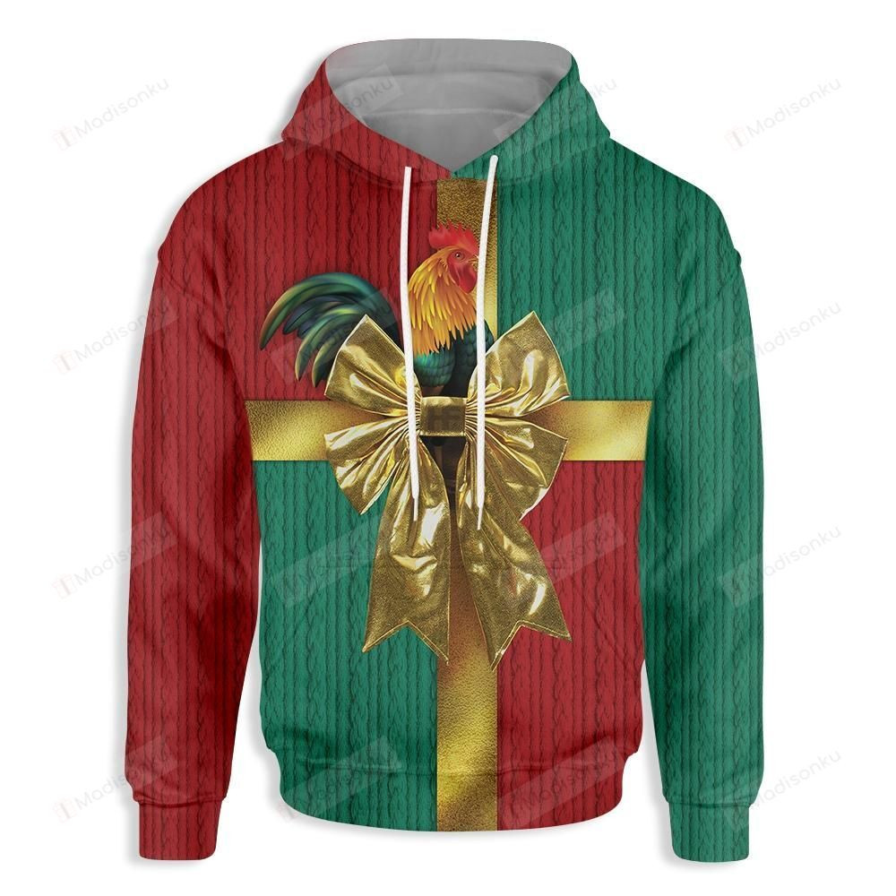 Rooster Merry Christmas Gift 3D All Over Print Hoodie, Zip-up Hoodie