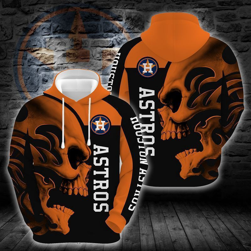 Houston Astros MLB Baseball Skull 3D Hoodie Sweatshirt