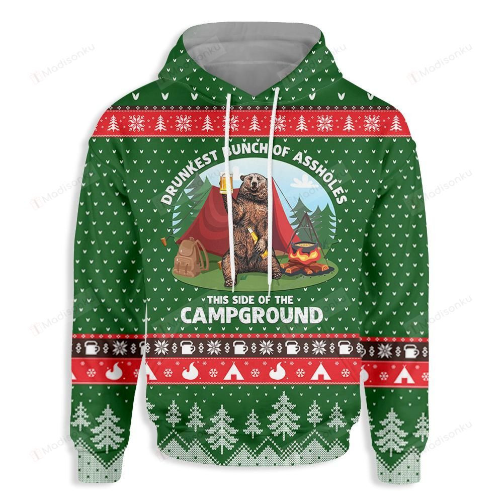 Christmas Camping Drunkest Bunch Of Assholes  3D All Over Print Hoodie, Zip-up Hoodie