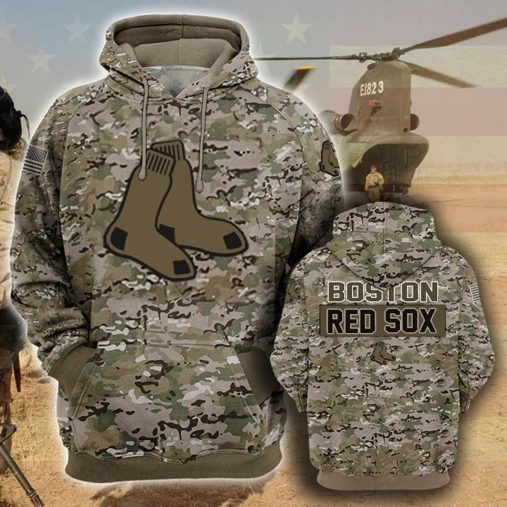 Boston Red Sox Camouflage Veteran 3d Cotton T-Shirt Hoodie