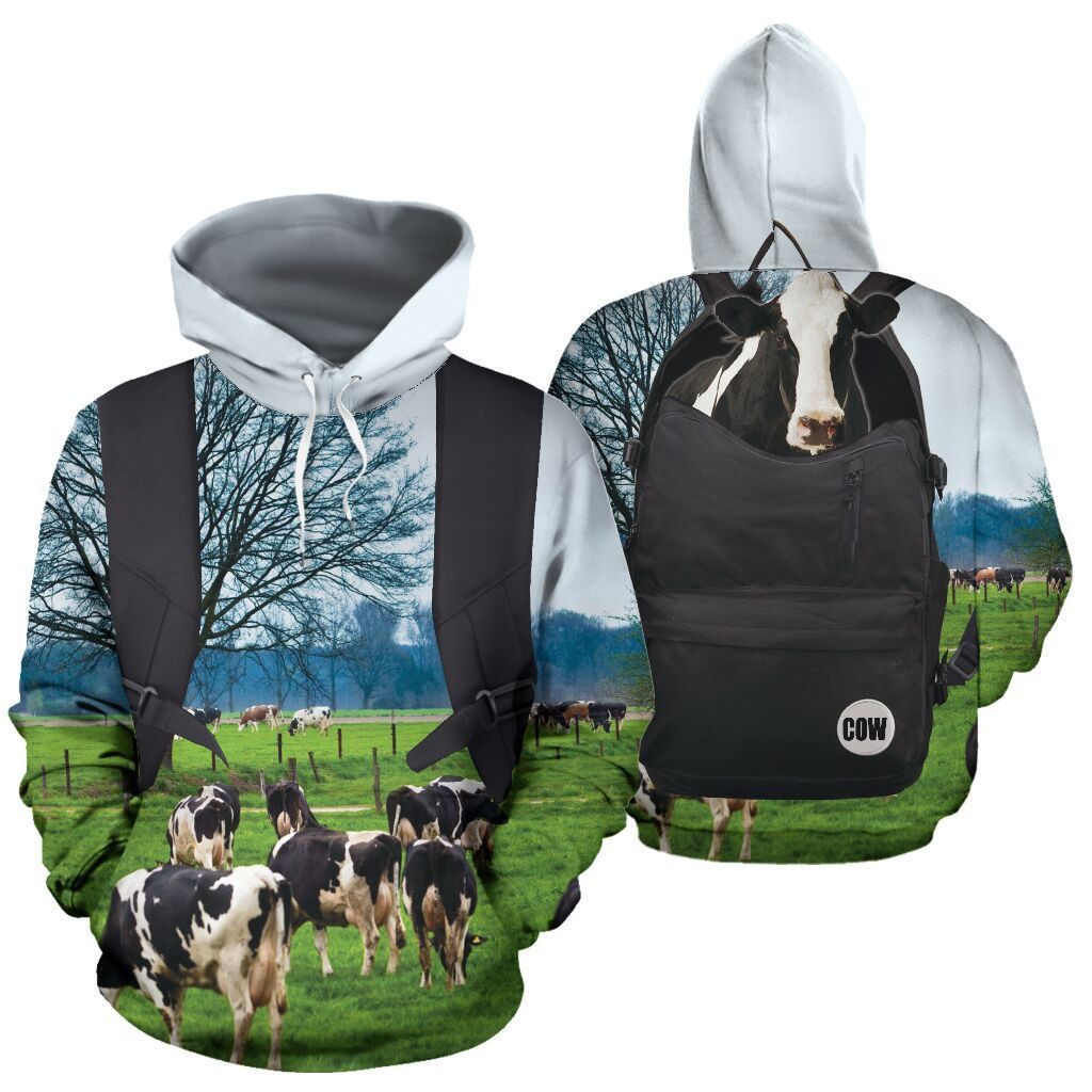 Cow Wear A Backpack 3D All Over Print Hoodie, Zip-up Hoodie