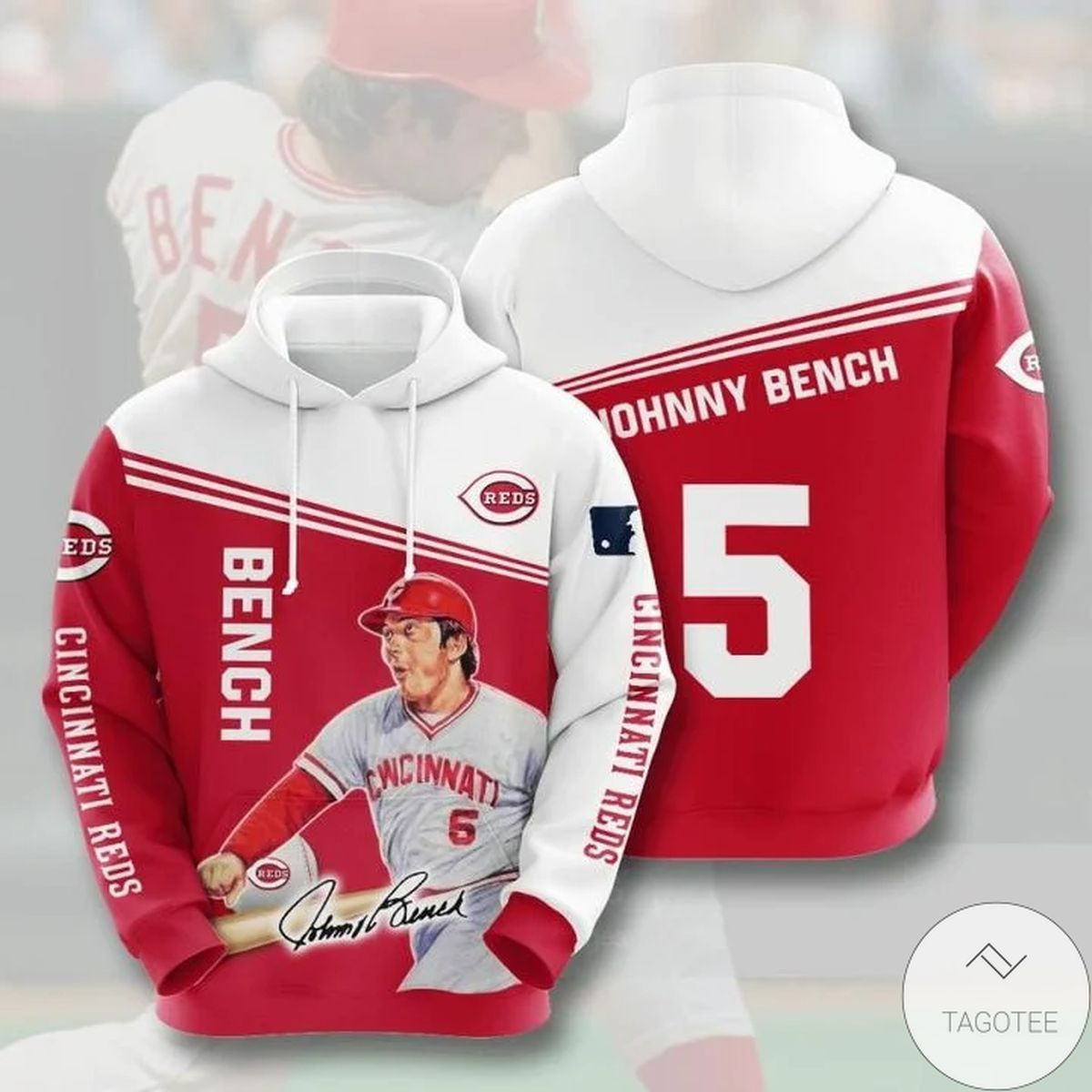 Cincinnati Reds Johnny Bench 5 3D All Over Print Hoodie, Zip-up Hoodie