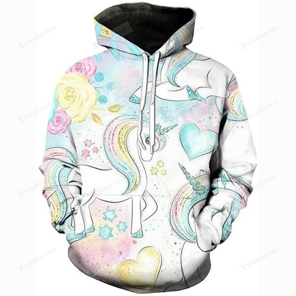 Cute Unicorn 3D All Over Print Hoodie, Zip-up Hoodie