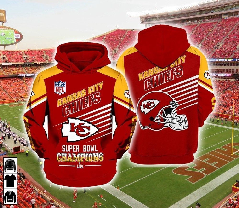 NFL Kansas City Chiefs Super Bowl LIV Champions Men And Women 3D Full Printing Hoodie NFL Kansas City Chiefs 3D Full Printing Shirt