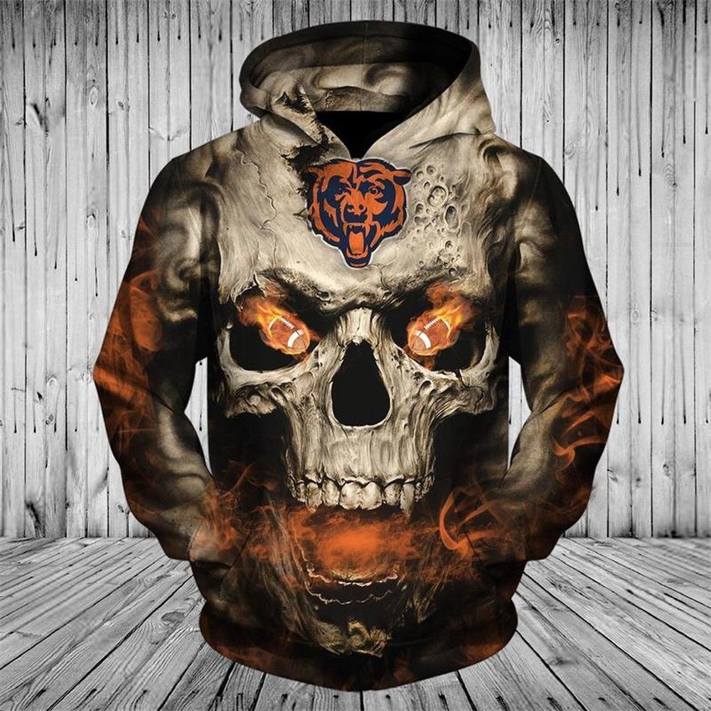 Chicago Bears NFL On Fire In Skull Eyes Men And Women 3D Full Printing Hoodie Zip Hoodie Chicago Bears 3D Full Printing Shirt Chicago Bears All Over Print 3D Hoodie Shirt