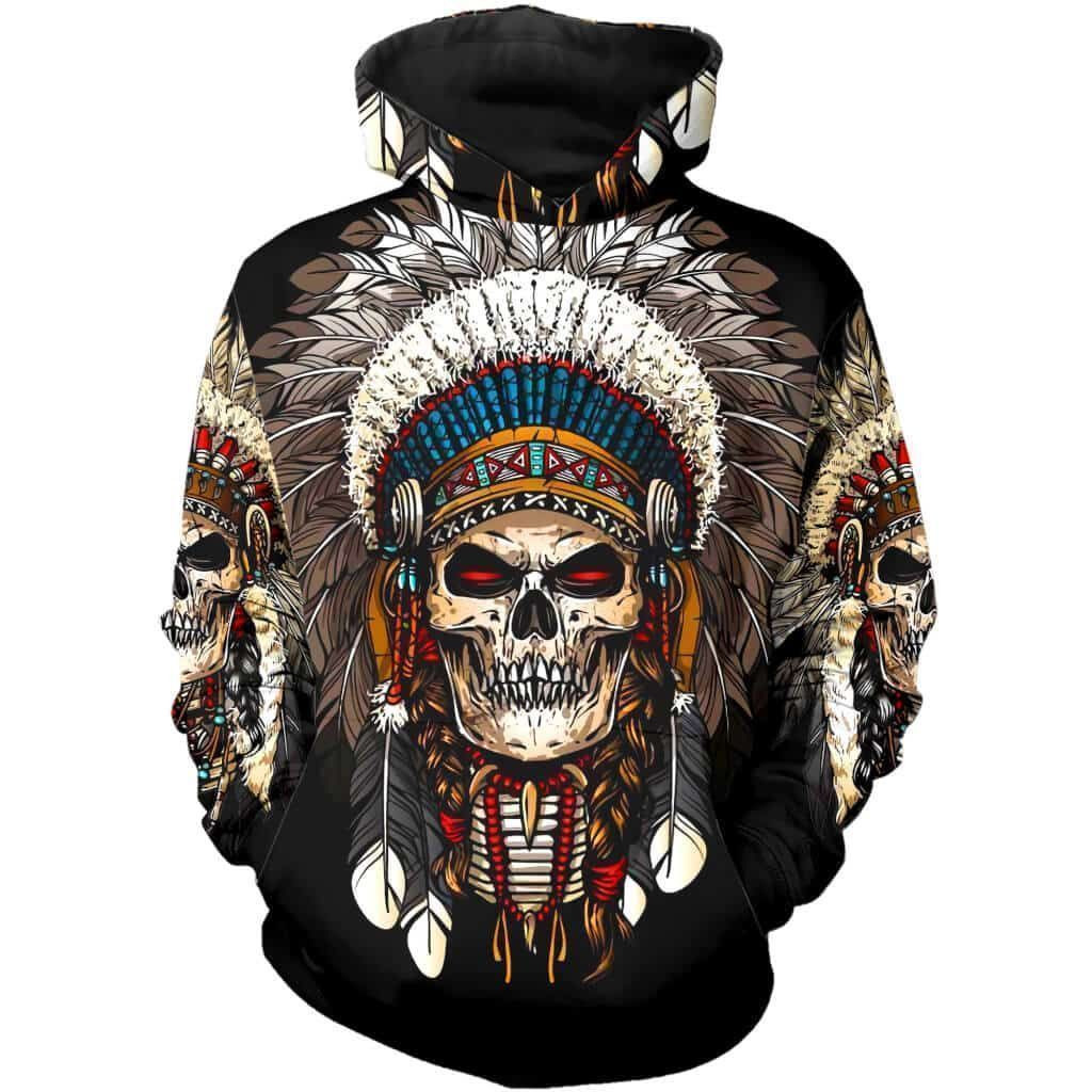 Native American Skull Pullover Unisex Hoodie BT04