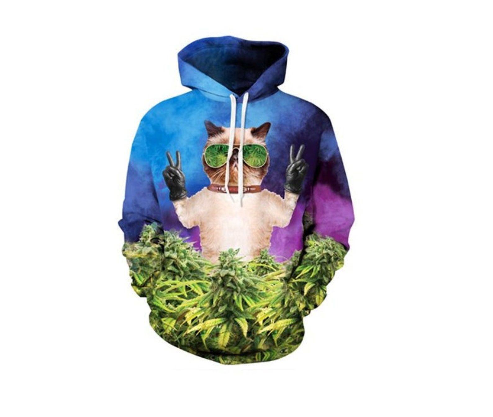 Creative Weed Cat 3D All Over Print Hoodie, Zip-up Hoodie