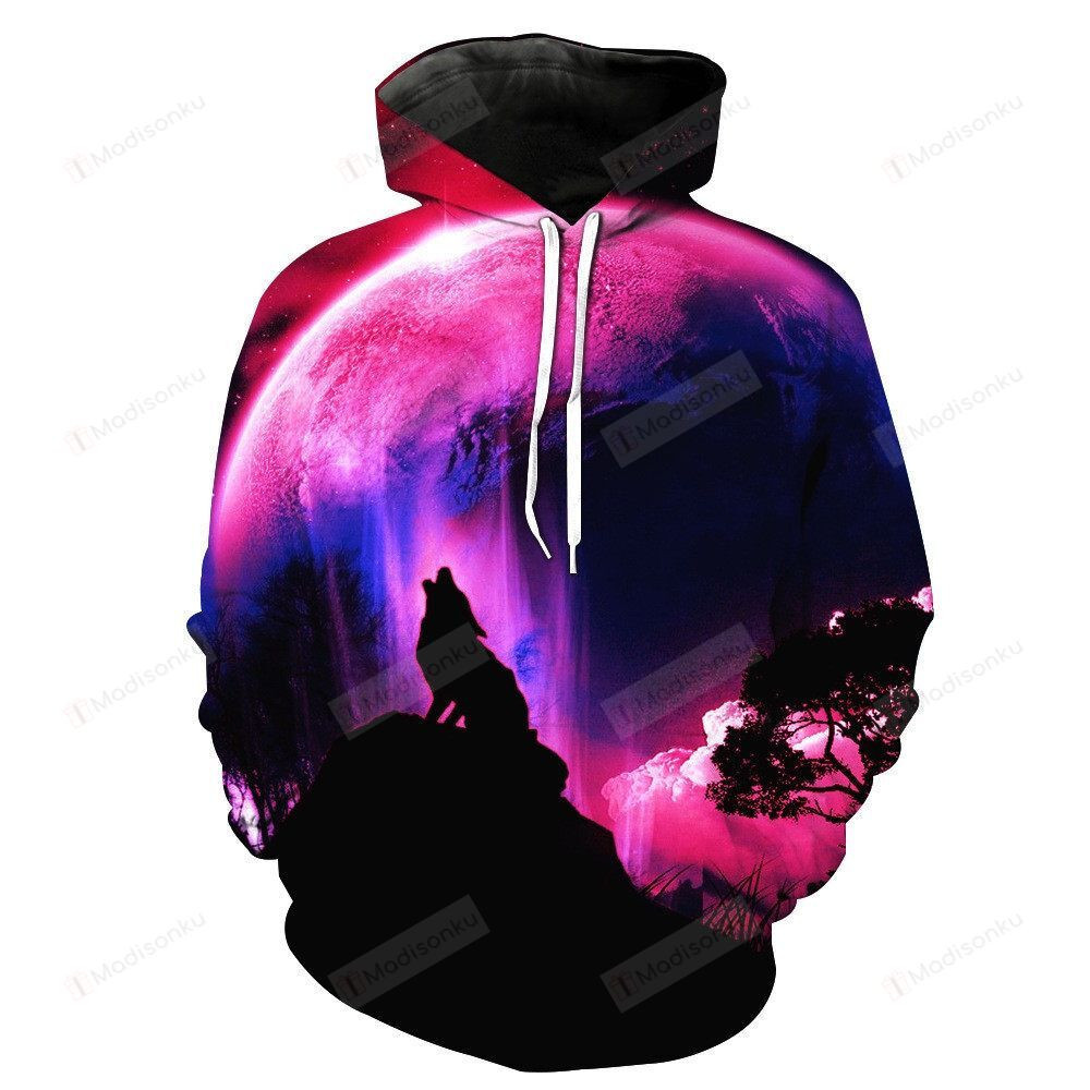 Galaxy Space Wolf 3D All Over Print Hoodie, Zip-up Hoodie