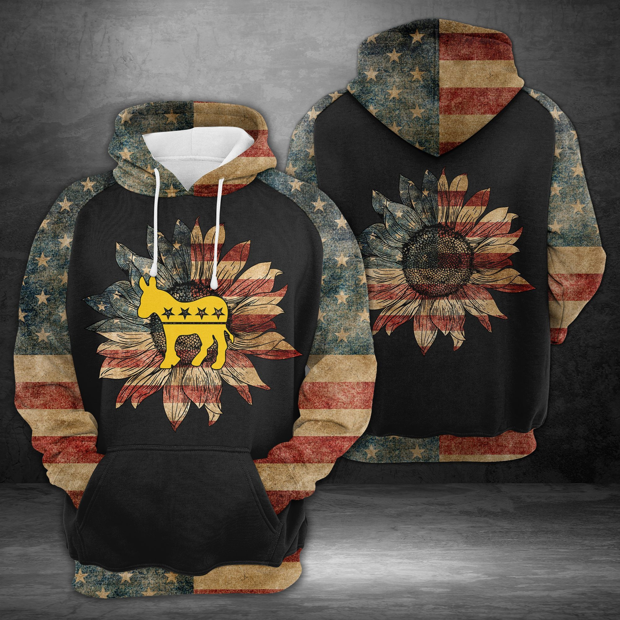 Donkey Side American Flag 3d All Over Print Hoodie, Zip-Up Hoodie