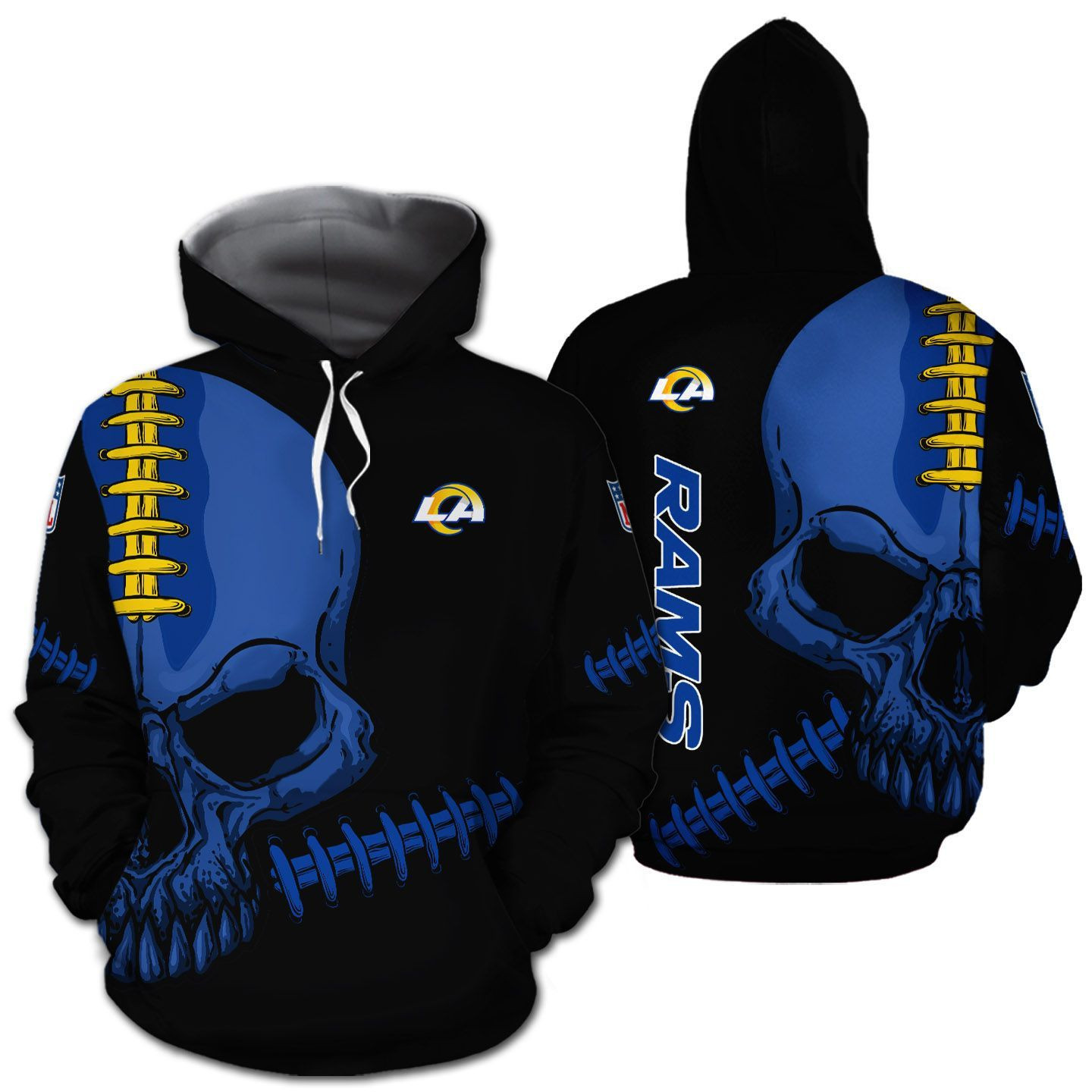 Los Angeles Rams Skull All Over Print 3D T Shirt Zip Hoodie Long Sleeve For Fans Full Size