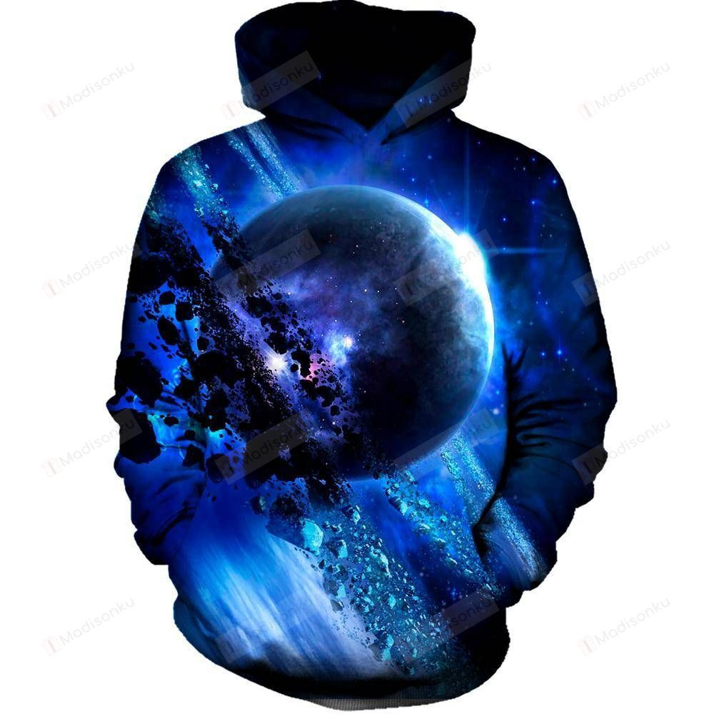 Blue Saturn 3D All Over Printed Hoodie, Zip- Up Hoodie