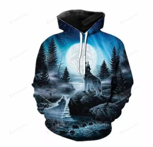 Gray Wolf In The Moon Light For Unisex 3D All Over Print Hoodie, Zip-up Hoodie