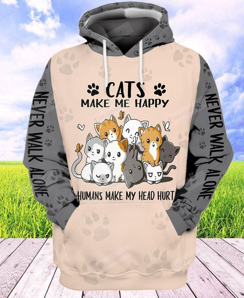 Cats Make Me Happy 3D All Over Print Hoodie, Zip-up Hoodie