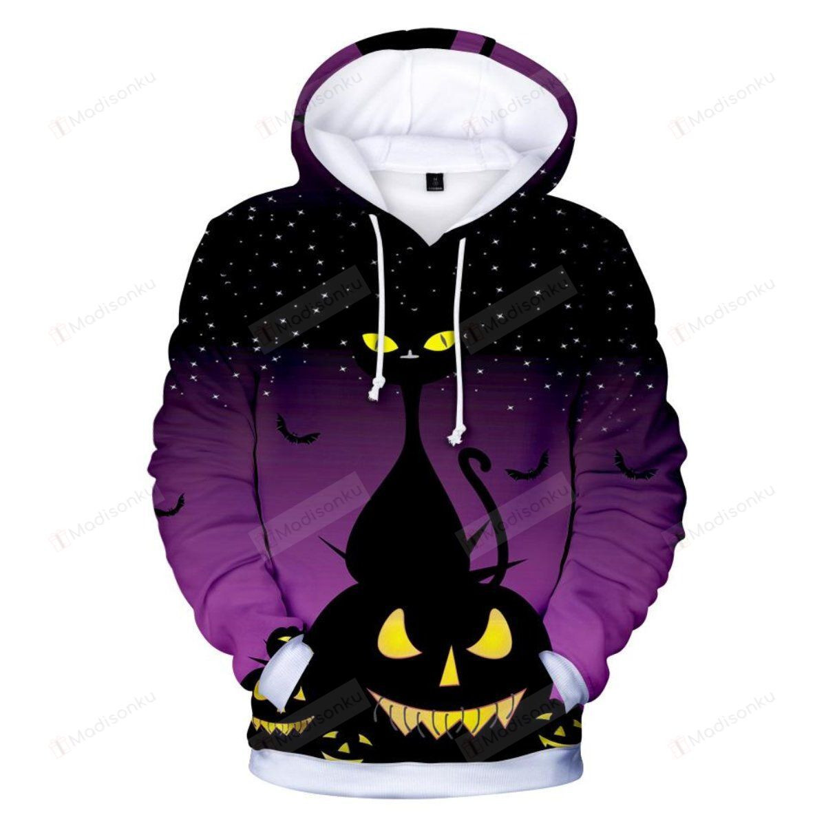 Creepy Cat And Pumpkin 3D All Over Print Hoodie, Zip-up Hoodie